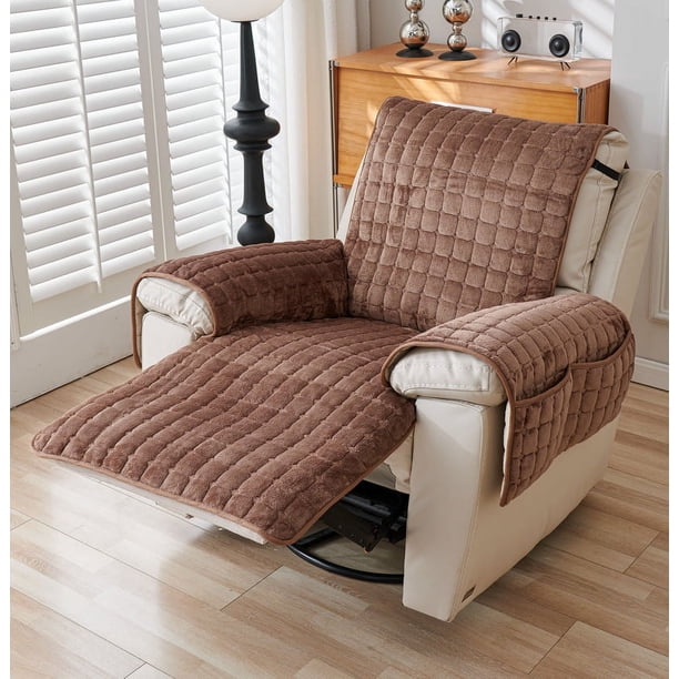 Nvzi Funda de sofá de color sólido, funda de felpa para sillón reclinable, fácil de instalar, lavable, protector de sofá de 20,86 x 74,8 pulgadas (marrón)