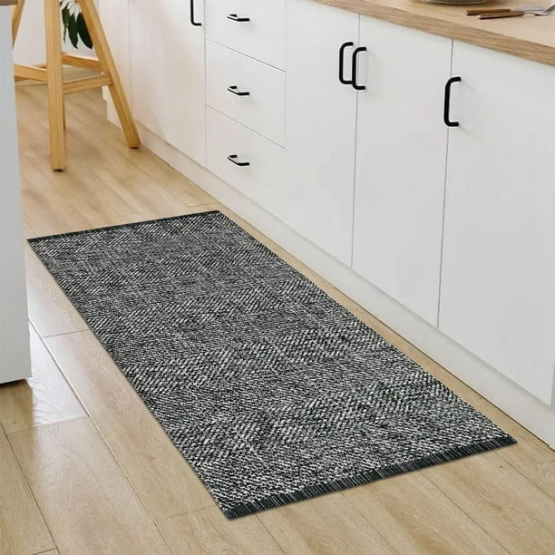 Alfombra para Cocina LEEVAN Lavable 60x130 cm Algodón Negro Estilo Bohemio