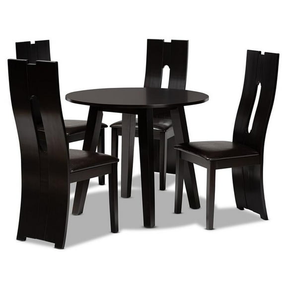 Bowery Hill Dark Brown Faux Leather Wood 5-Piece Dining Set
