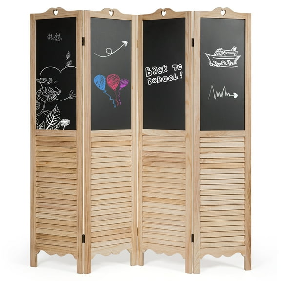Costway 4-Panel Folding Divider Screen W/Chalkboard 5.7Ft Tall Natural