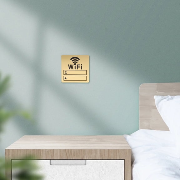CRILSTYLEO Señal WiFi Dorado Pegatina Pared Impermeable Para Oficina Restaurante