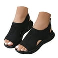 thumbnail image 3 of kamemir Womens Wedge Sandals Womens Open Toe Dressy Platform Sandals Slip on Elastic Ankle Strap Wedges Sandals(Black,9), 3 of 6
