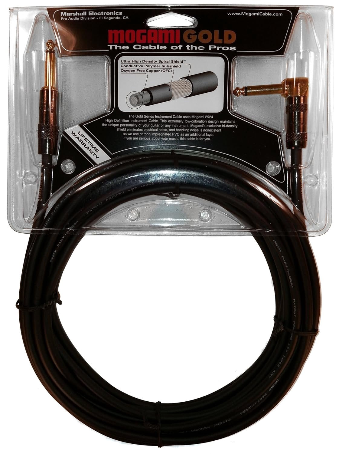 Mogami Gold Instrument Angled to Straight Cable 25 ft.