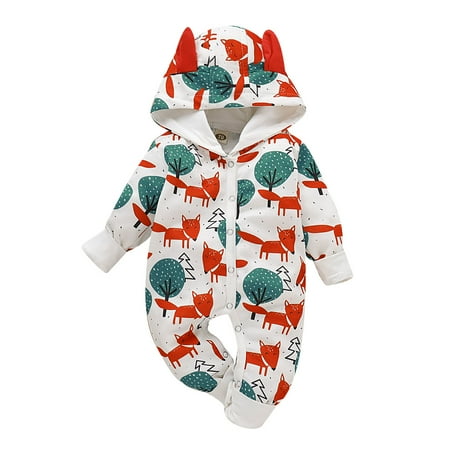 

Kucnuzki Baby Boy Winter Clothes 18 Months Baby Boys Casual Bodysuits 24 Months Long Sleeve Fox Prints Causal Button Hooded Sweathirt Bodysuits White