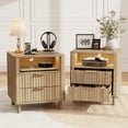 thumbnail image 2 of 18" Wide Fluted Nightstand Set of 2 with Charging Station Modern Wood Bedside Table with 2 Drawers and Open Shelf, Mid Century End Table for Bedroom Living Room Office, Oak, 2 of 10