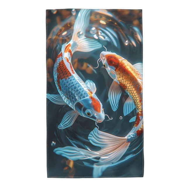Balery Cute Koi Fish Serenity Toalla de Microfibra Premium con Estampado – 27.5x16 pulgadas, Alta Absorción, Suave y Aterciopelada, Secado Rápido