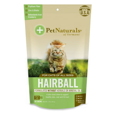 Pet Naturals of Vermont Hairball, Daily Digestive, Skin + Coat Support for Cats, 30 Bite Sized