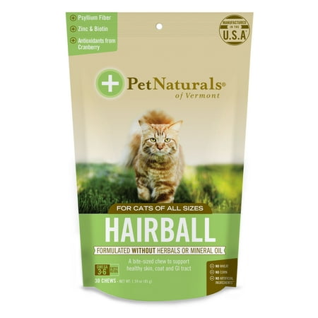 Cat Vitamins Coat Pet Naturals of Vermont Hairball, Daily Digestive, Skin + Coat Support for Cats, 30 Bite Sized Chews ()