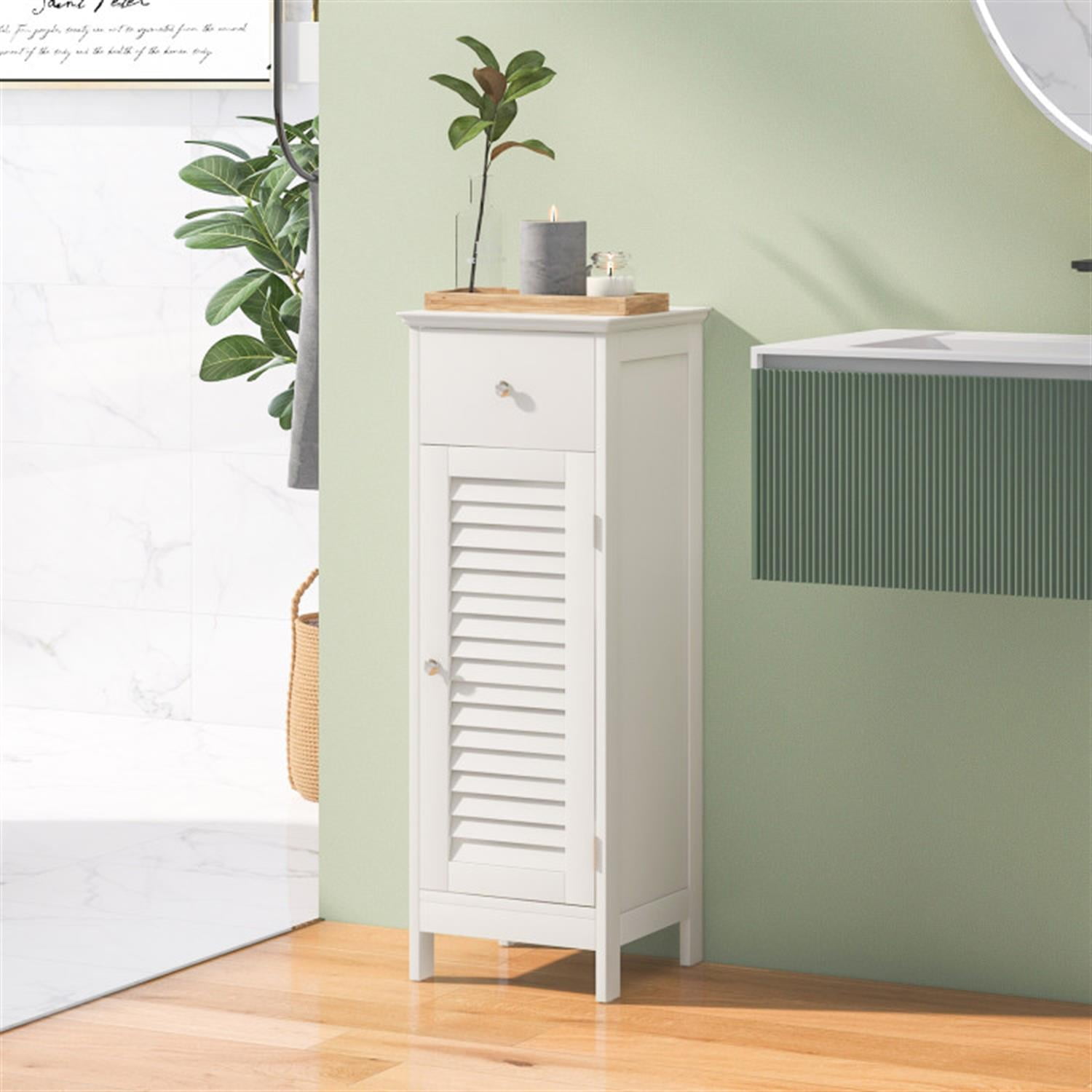 Demi Bonn Wood Bathroom Storage Cabinet, Bathroom Floor Cabinet with Drawer and Shutter Door for Bathroom, Living Room, Bedroom, Kitchen, White