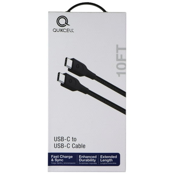 Quikcell 10ft Braided USB-C to USB-C Cable - Black