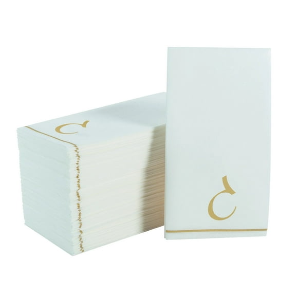Fonteme Linen-Feel Guest Towels | 14 Gold Letter 'GIMEL' [ג] White Paper Dinner Napkins, Cursive Hebrew Font, air-laid Material [14PK]
