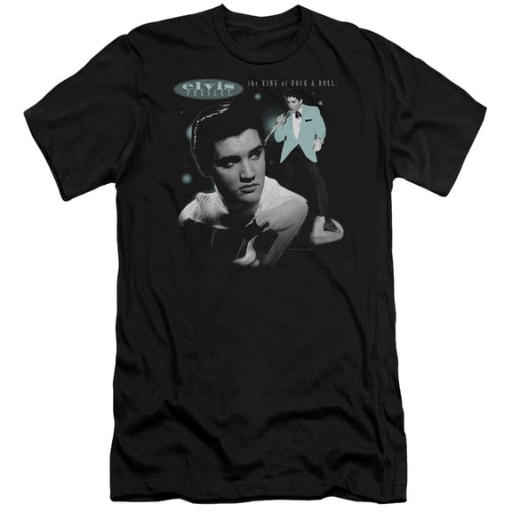 Elvis Presley Teal Portrait Premium Slim Fit 30/1 T-Shirt Black