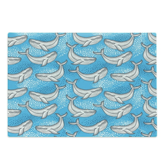Sea Animals Cutting Board, Dotted Humpback Whale Maritime Theme Summer Art Style Ornament Ocean Design, Decorative Tempered Glass Cutting and Serving Board, Large Size, Blue Grey, by Ambesonne