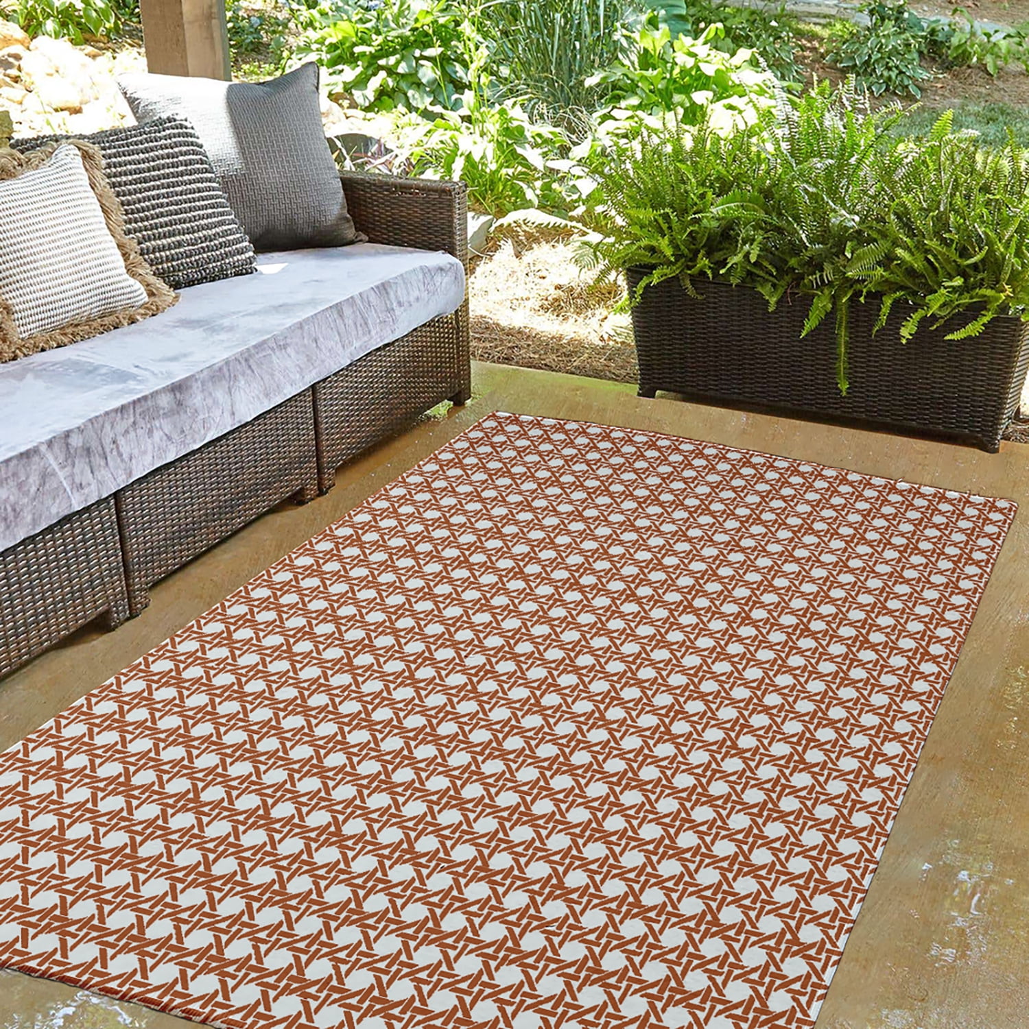 Simply Daisy 3' x 5' Nutmeg Rattan Geometric Indoor/outdoor Rug