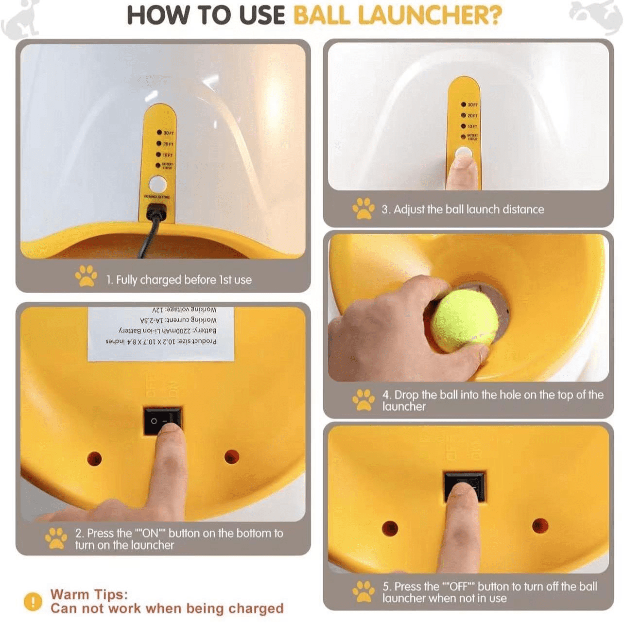 Tstiti Automatic Dog Ball Launcher with 3 Distance Settings, Includes 3 Mini Tennis Balls, Interactive Indoor Outdoor Dog Toy, Orange