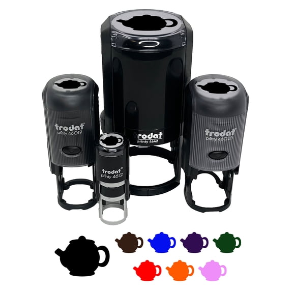 Teapot Kettle Solid Self-Inking Rubber Stamp Ink Stamper - Lime Green Ink - Medium 1 Inch