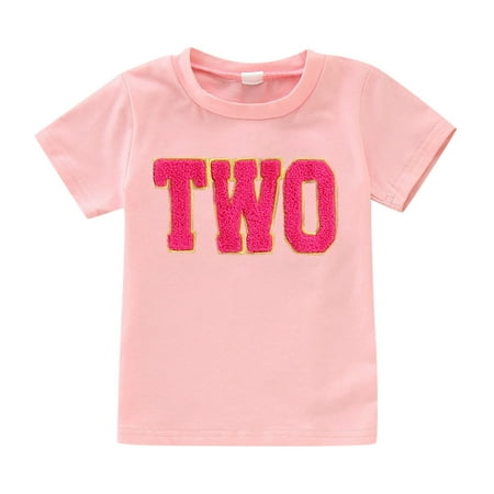 

LIhncine Toddler Girl T Shirts Shirts For Child Birthday Short Sleeve Letter Embroider T Shirt Boys Girls Toddler Kids Gift Tops Cute Tops for girls(RD2 12-18 Months)