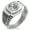 Silver, variant on Stainless Steel Ivy Branch Kamon Crest CZ Ribbed Needle Stripe Pattern Biker Style Polished Ring