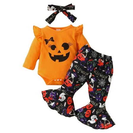 

EnJoCho Europe and The United States Halloween Baby Long Sleeve Pants Suit Baby Girl Pattern Top Pumpkin Horn Pants Winter Fall Holiday Party Role Play Clothing for Kids Toddler Boys Girls