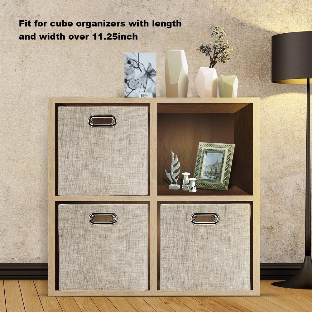 Storage Cube Basket Bin,Foldable Closet Organizer Shelf Cabinet Bookcase Boxes,Thick Fabric Drawer Container (4, Beige) - image 4 of 6