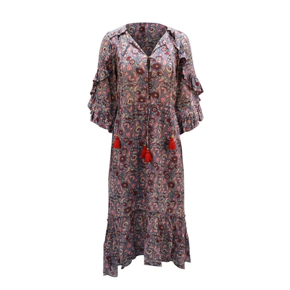 Pre-Owned Figue Printed Boho Dress in Multicolor Viscose