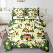 jejeloiu Western Christmas Cabin Twin Bedding Sets 7-Piece,Xmas Holiday Tree Bedding Comforter Set,Happy New Year Sheet Sets,Microfiber Bedroom Decor Reversible