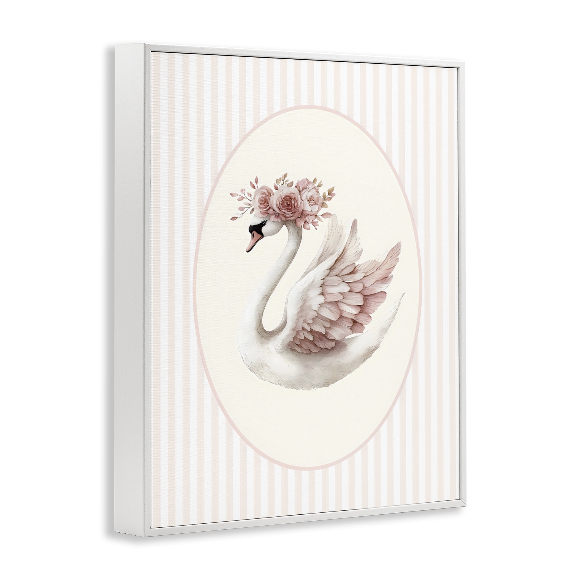 Stupell Industries Nursery Ballerina Swan Striped White Framed Giclee Art, design by LSR Design Studio