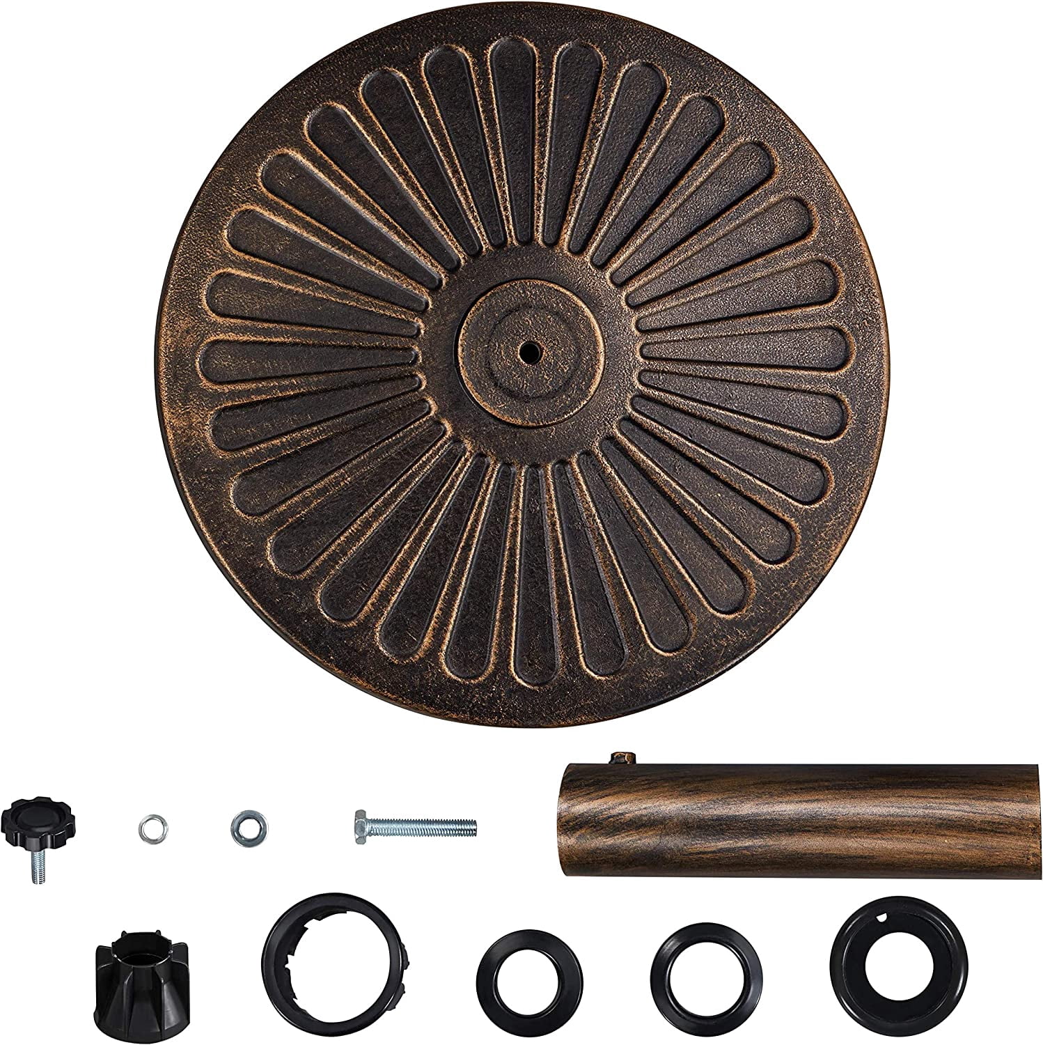 HJTER Round Umbrella Base 18'' Heavy Duty Outdoor Umbrella Stand for Patio, Outdoor, Garden, Lawn - Bronze