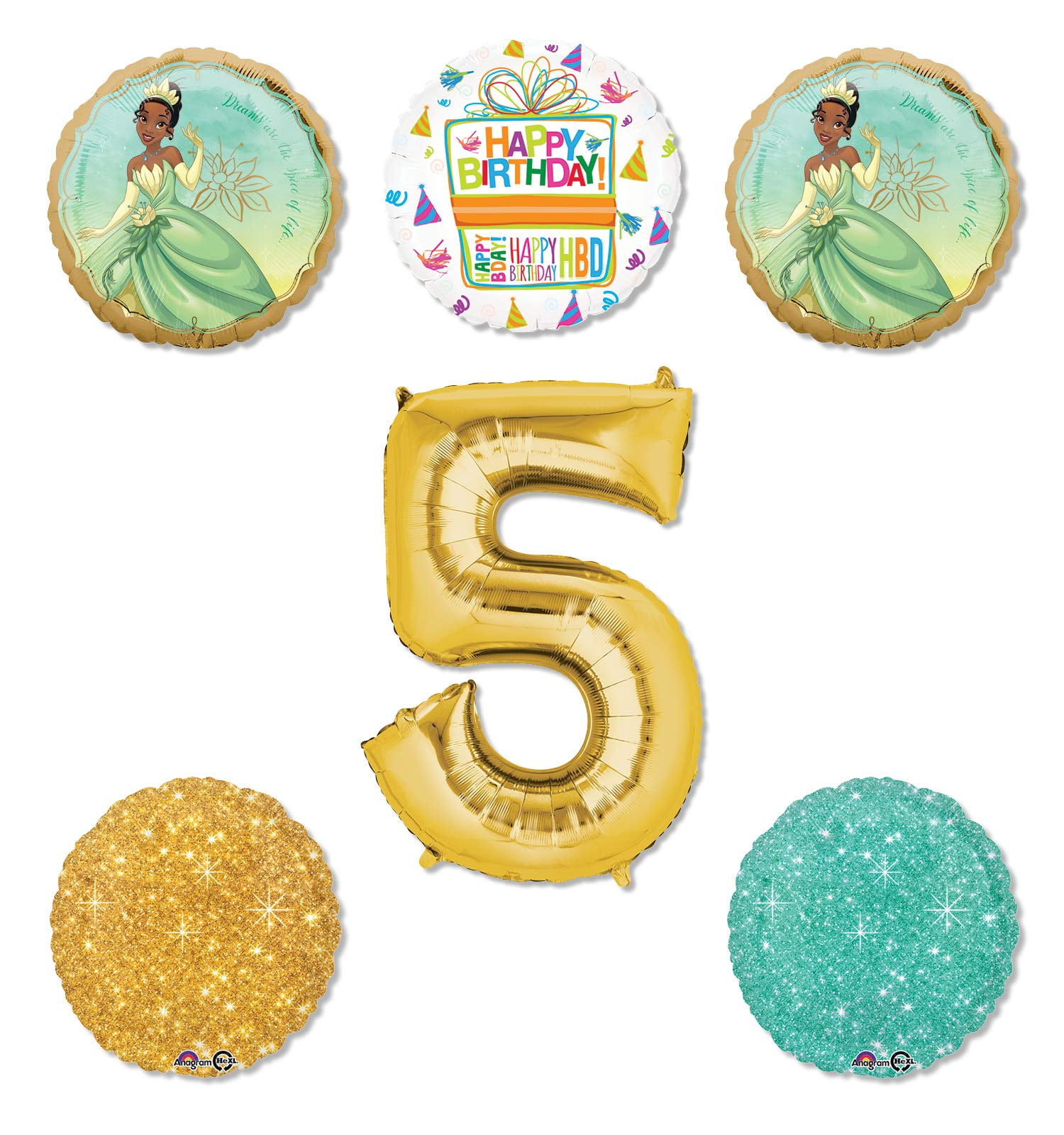 Princess Tiana Party Supplies 5th Birthday Balloon Bouquet
