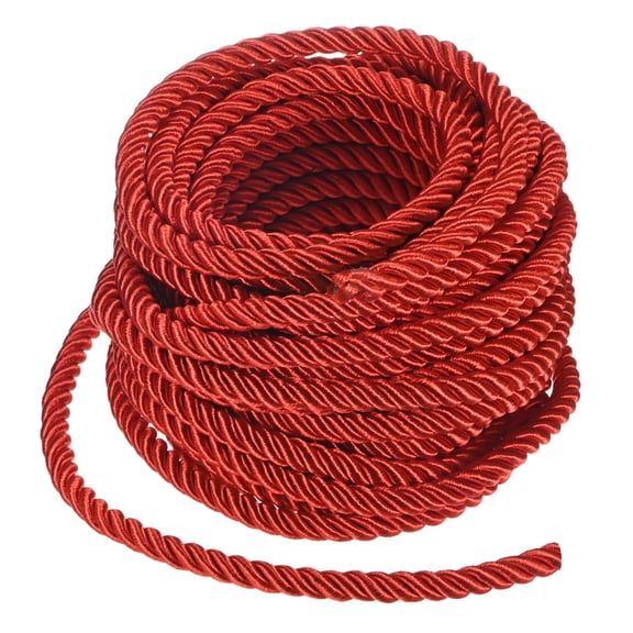 Uxcell 11 Yards Soft Twisted Rope Trim, 8 mm/0.31 in Red Polyester Twisted Silk Rope Cord for DIY Craft