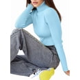 thumbnail image 3 of Suéteres Acanalados para Mujer, Lindos Suéteres de Punto de Cuello Alto, Ajustados y Cálidos Azul un Tamaño, 3 of 9