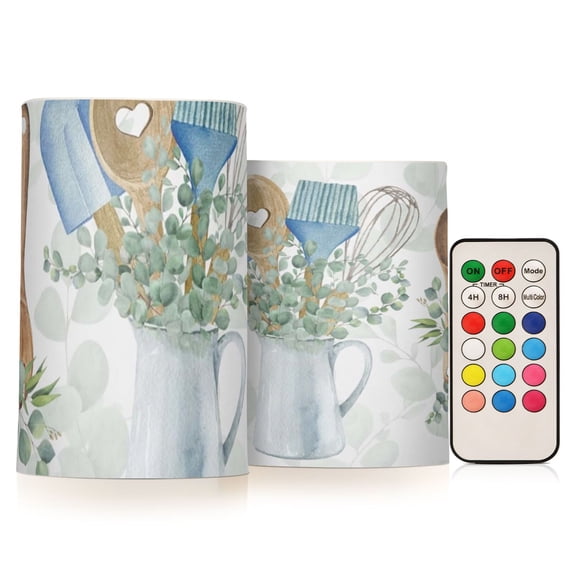Sage Green Flickering Flameless Candles Battery Operated with Remote Timer LED Pillar Candles Set of 2