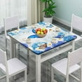 thumbnail image 2 of Elastic Edge Square Fitted Tablecloth, Blue White Flower Butterflies Polyester Table Cover, for Indoor Outdoor Kitchen Home Party Dinner Patio, Fit for 32" x 32"Square Table, 2 of 4