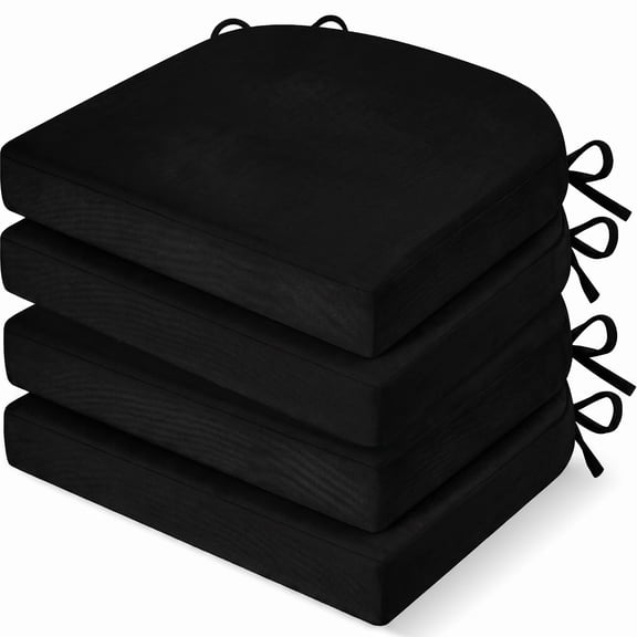 4-Pack Memory Foam Dining Chair Cushions - Non-Slip with Ties, Waterproof & Washable Seat Pads for Kitchen, Indoor/Outdoor Use,Black