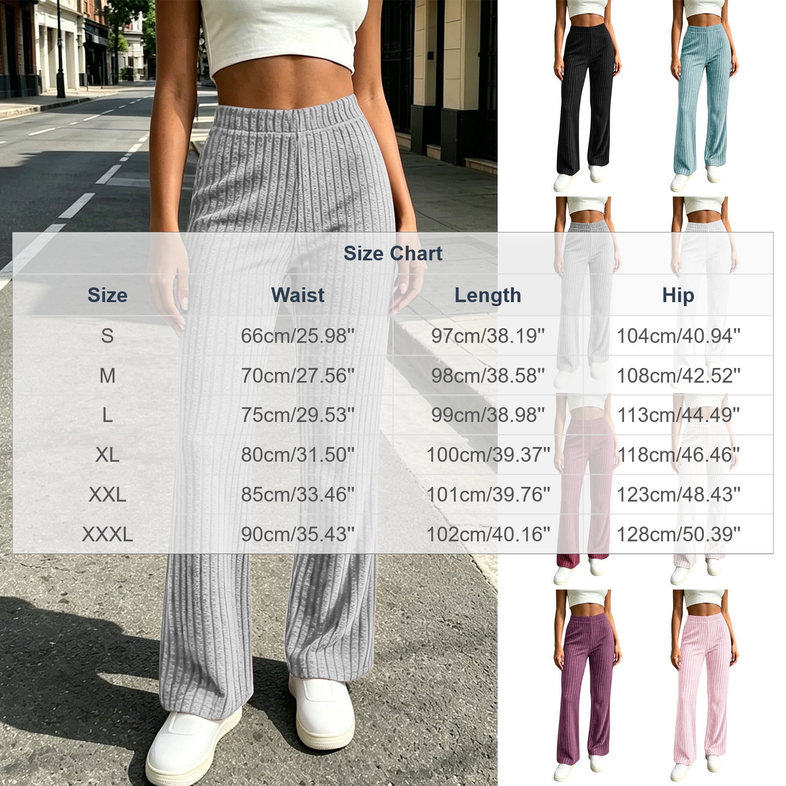 Women's Casual Flare Pants Ribbed Knit High Waist Bottom Trousers