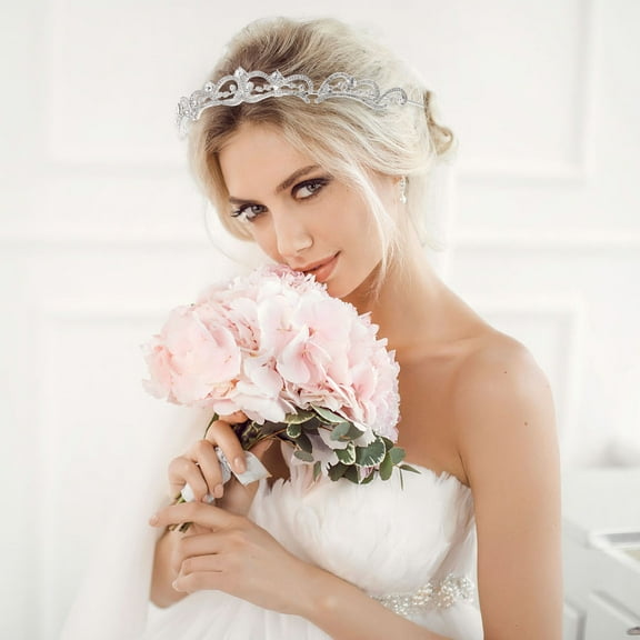 CRILSTYLEO Bridal Tiaras For Wedding Rhinestone Crown Silver Women 1Set 6.3X5.3X0.8In