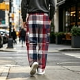thumbnail image 4 of UDAUDU Cargo Pants for Men Plaid Hiking Loose Fit Drawstring Elastic Waist Wide Leg Trousers Outdoor Workout Hiking Relaxed Fit Joggers with Pockets Red 2XL, 4 of 4