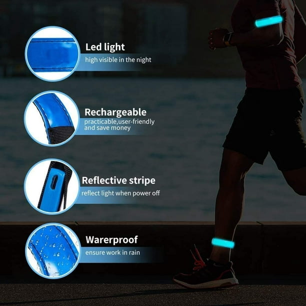 Bracelet LED rechargeable – Brassard LED rechargeable – Brassard lumineux  de course – Lumières LED haute visibilité – Brassards réfléchissants