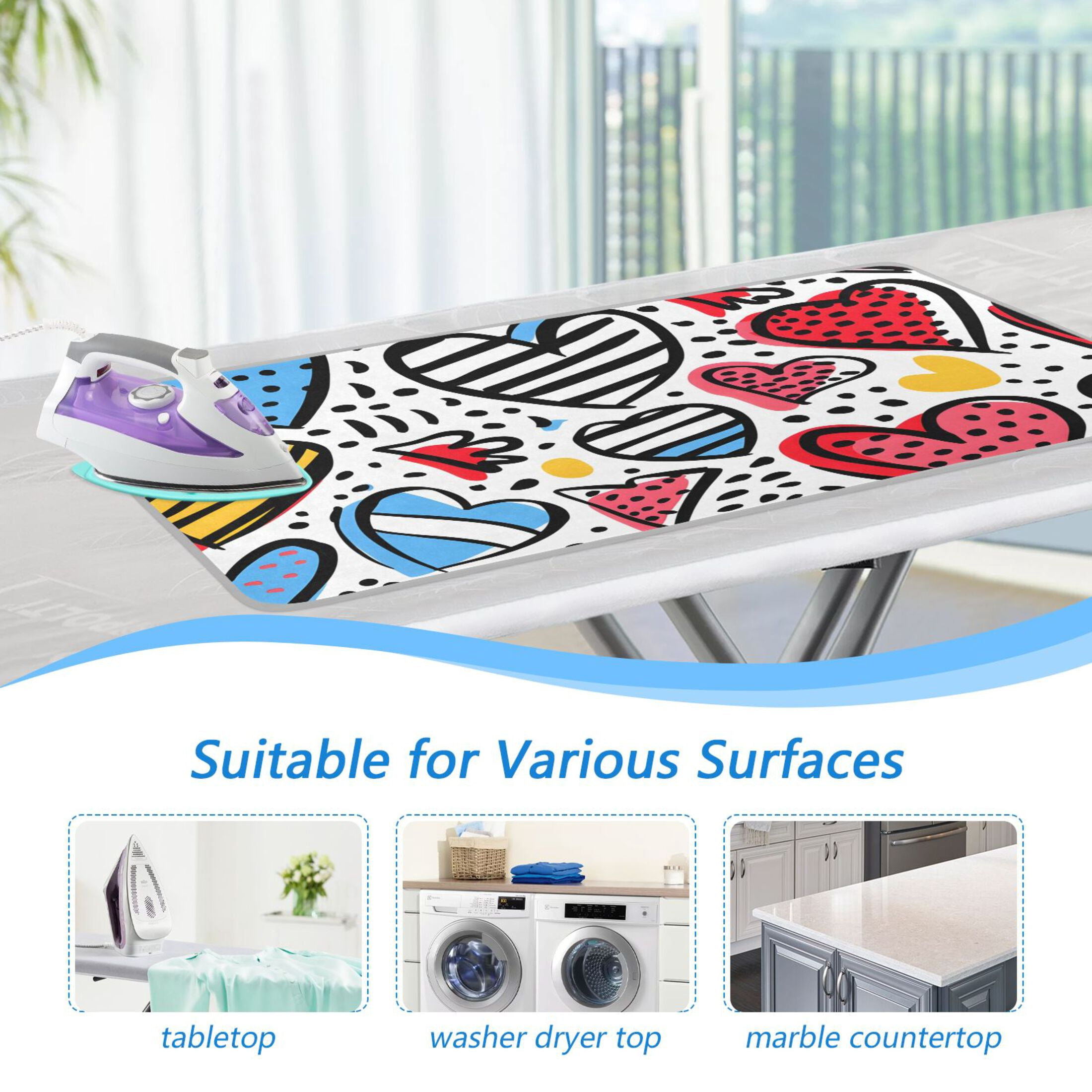 Cute Hearts Ironing Board Covers Heat Resistant Ironing Pad Mat Portable for Travel Washer Dryer Table