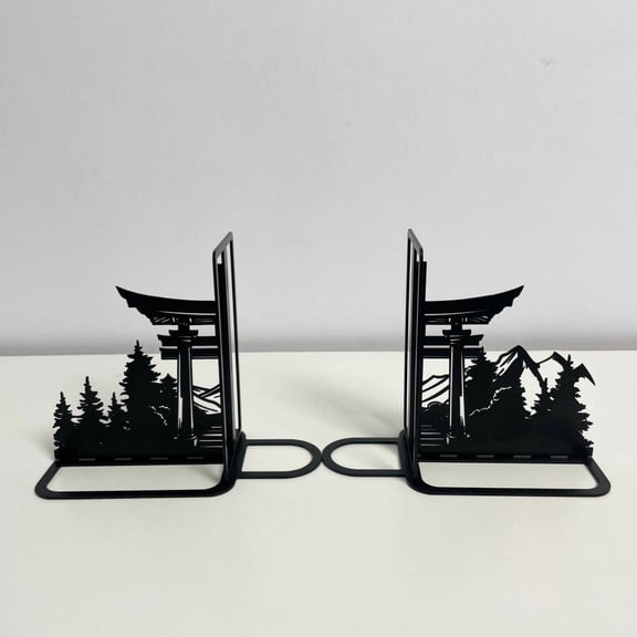 Craftnamesign Custom Torii Gate Metal Bookend, Japan Torii Gate Book Shelf Holder For Office