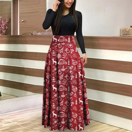 

ViLaViDe Women Christmas Long Sleeve O Neck 1950s Housewife Evening Party Prom Dress Womens Loose Fit Tops Pack of Turtle Neck Top for Women Beige Bra Casual Women Red XL