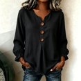 thumbnail image 4 of Yigetop Long Sleeve Shirts for Women Fall Fashion V Neck Button Blouse Casual Loose Fit Lightweight Tops Soft Breathable Shirts for Daily Work Outfits Black L, 4 of 4
