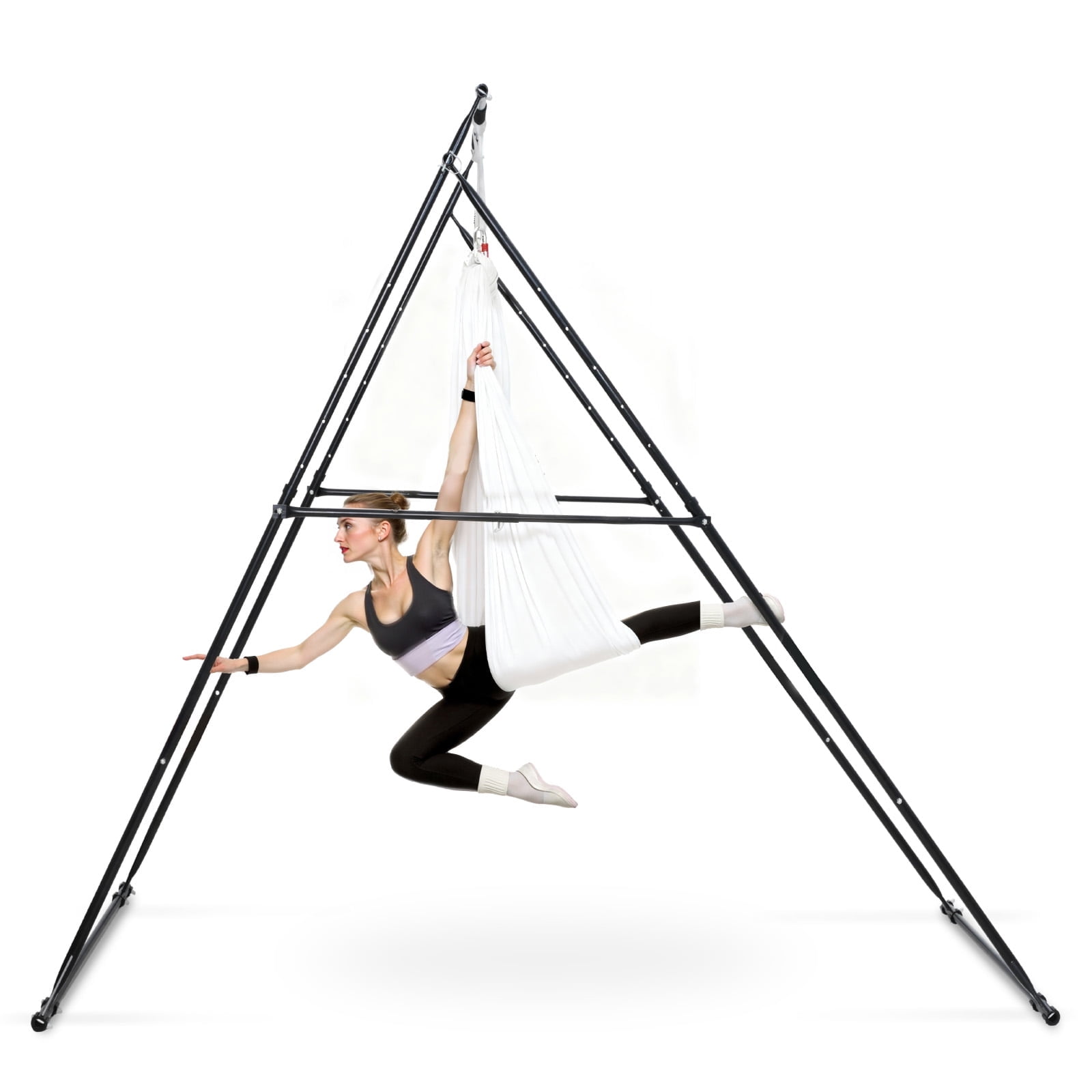 VEVOR Yoga Stand Frame, Max 440.9 lbs Load Swing Stand, Triangular Structure Aerial Rig, Aerial Silk Stands with EVA Foam & 6.6-yard Yoga Hammock, 4-Level Horizontal & 6-Level Vertical Adjustment