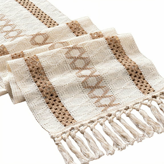 AUQ Table Runner,Tassel Knot Design Table Runners 72 Inches Long,Silky Polyester Fiber Farmhouse Table Decor,Style1,30*183cm