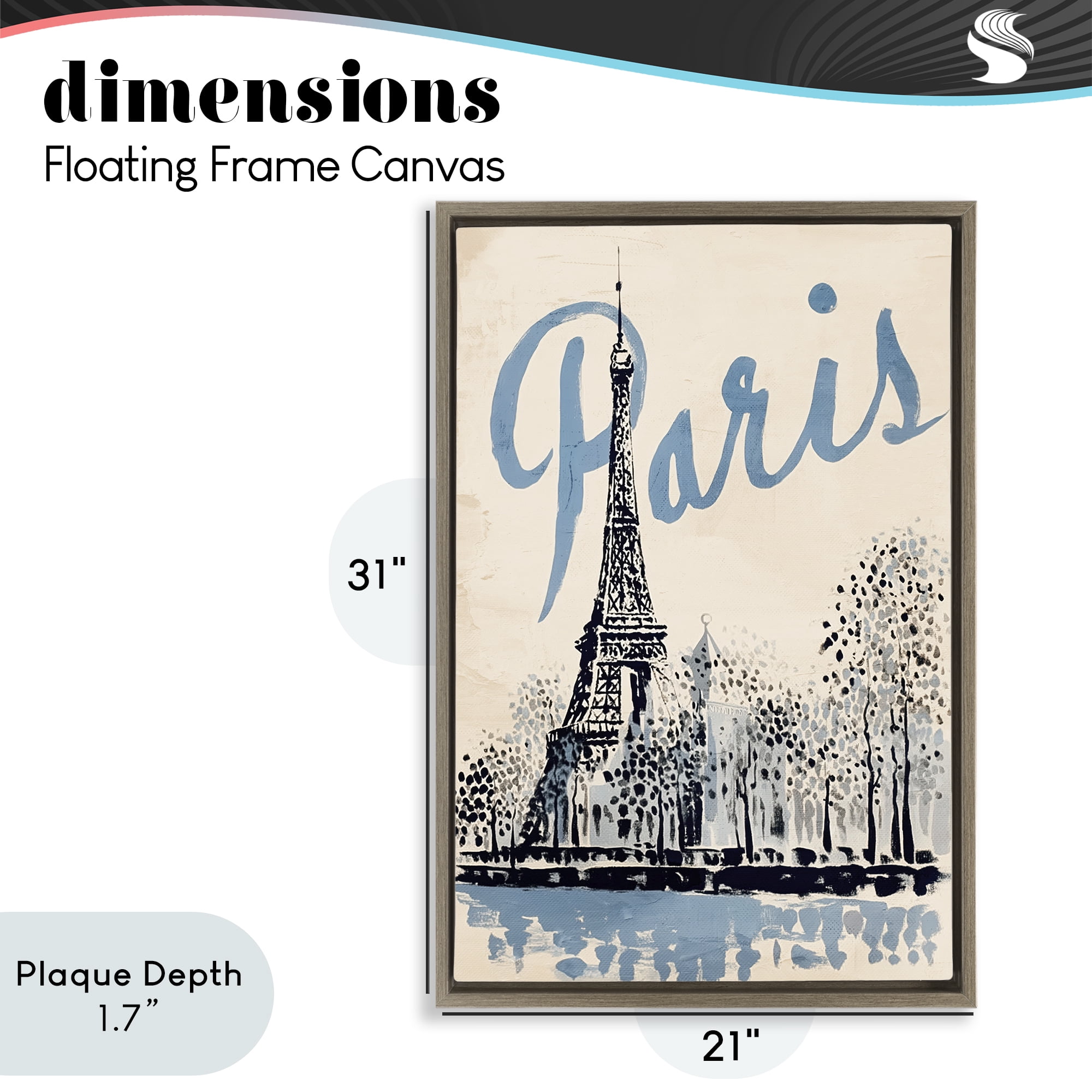 Stupell Industries Blue & Beige Paris Travel Brown Framed Floater Canvas Wall Art, design by Annabelle Hall