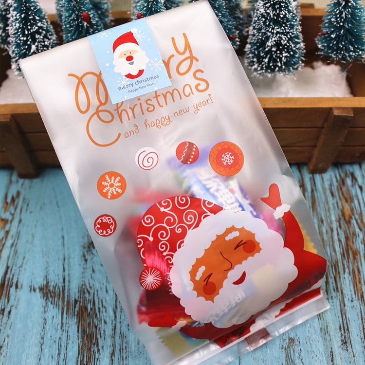 50 Pcs Christmas Gift Bags Self adhesive Plastic Cookies Packaging Bags Biscuits Snack Candy Cake Packing Bags Party Walmart