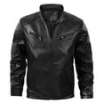 thumbnail image 2 of Maoxin Men Leather Jacket Men Zipper Pocket Artificial Leather Clothing Long Sleeves No Hat Fall And Winter Loose Coat Leather Jacket Plus Size Black L, 2 of 8