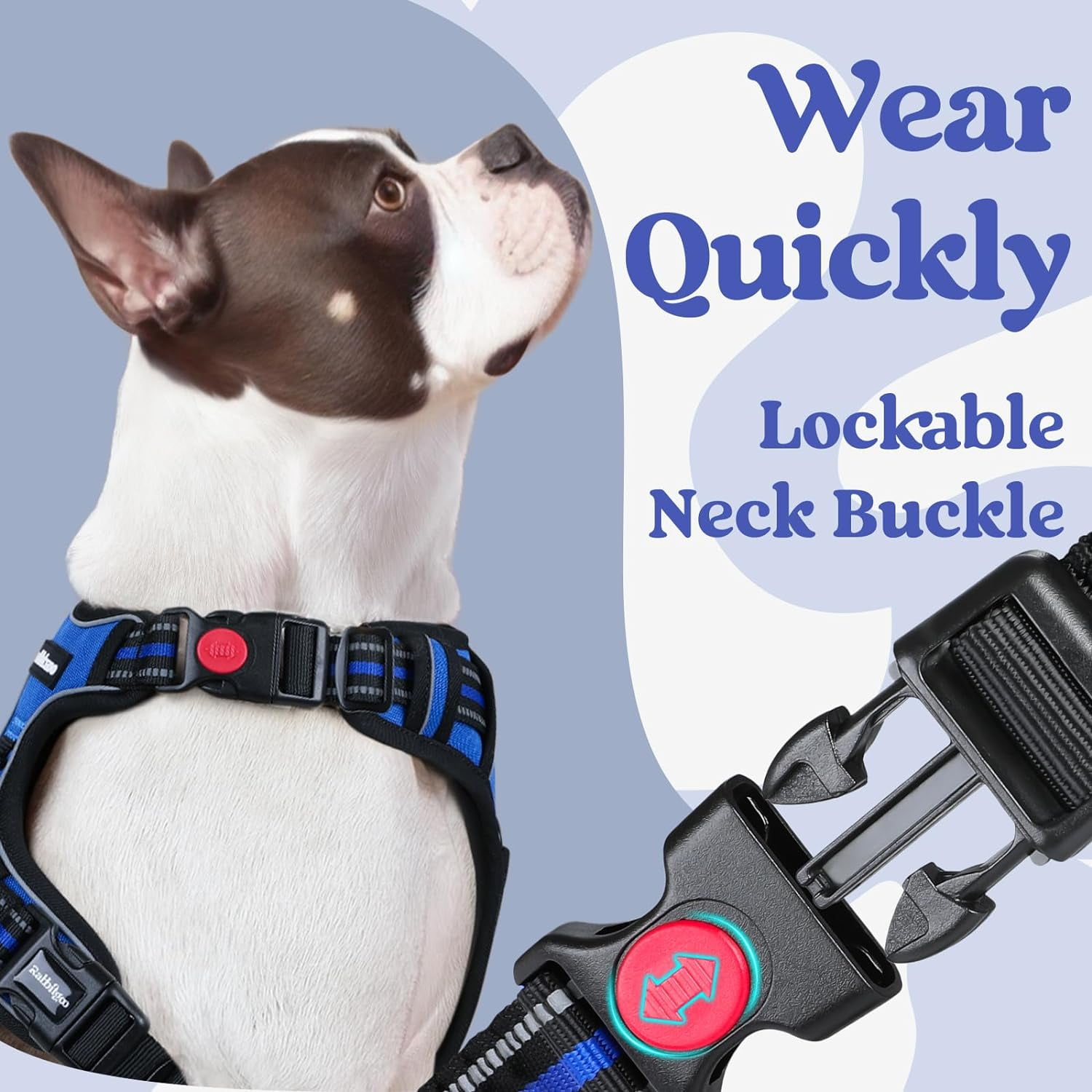 Dog Harness for Large, No Pull Pet Harness with 3 Buckles, Adjustable Soft Padded Vest with Control Handle, Walking Reflective Pet Vest for Large Dogs, Blue, L