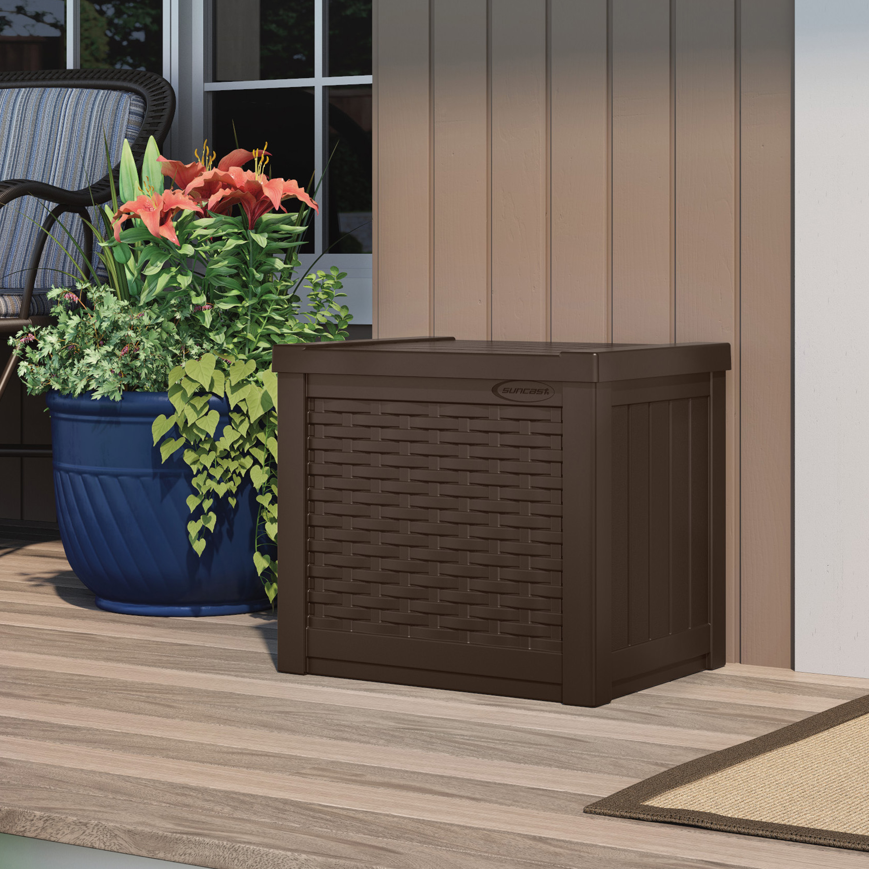 Suncast 22 Gal Outdoor Patio Small Deck Box w/ Storage Seat, Java (2 Pack) - image 3 of 10