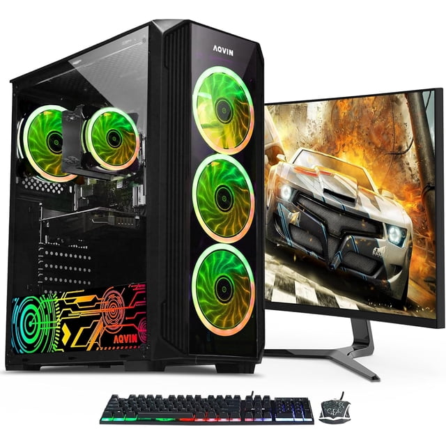 AQVIN Tour de PC de Bureau Gaming - GeForce RTX 3060 12 Go GDDR6 Graphics, Processeur Quad Core i5 9e Génération, 32 Go DDR4 RAM 1 To SSD, Ventilateurs RGB, WiFi Prêt, Clavier & Souris, Windows 11 Pro